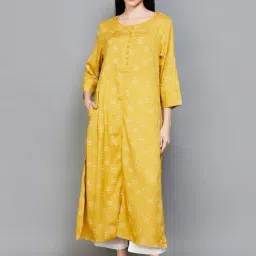 Melange by Lifestyle Mustard Printed Straight Kurta-picture-10