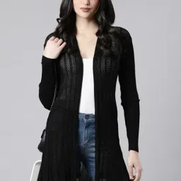 SHOWOFF Black Self Design Long Shrug-image-2