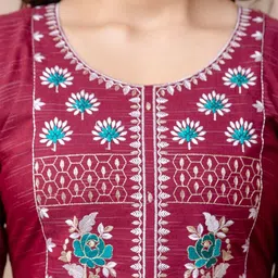 AUZAAI COLLECTION Pack Of 2 Embroidered Round Neck Thread Work Pure Cotton Straight Kurta image 5