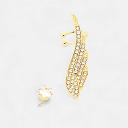 SOHI Set Of 2 Gold-Plated Stone Studded Contemporary Bling Wing Studs & Ear Cuff Earrings image 4