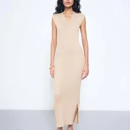 Annabelle By Pantaloons Beige Slim Fit Dress With Shrug-picture-10