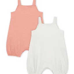 mothercare Infant Girl Pack of 2 Peach-Coloured & Cream-Coloured Pure Cotton Rompers image 2