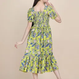 STARWORD Girls Floral Print Smocked Square Neck Puff Sleeve Fit & Flare Midi Dress image 2