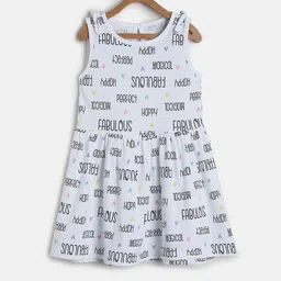 MINI KLUB Girls Typographic Print Sleeveless Cotton Fit & Flare Dress-picture-52
