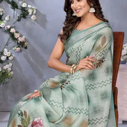 Tarlas Sarees Floral Printed Linen Saree image 3