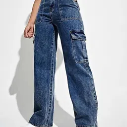 VK FASHION Women Jean Relaxed Fit High-Rise Heavy Fade Stretchable Cargo Styles Jeans-picture-32