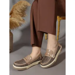 Carlton London Textured Slip-On Horsebit Detail Loafers Beige image 2