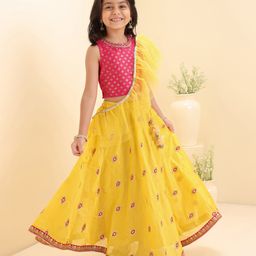 Babyhug Sleeveless Printed Choli Lehenga & Dupatta Set - Yellow-image-106