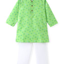Babyhug Cotton Full Sleeves Kurta & Pyjama Set with Triangle Print- Green-picture-11