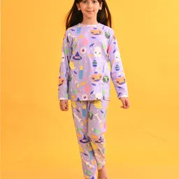 Anthrilo Full Sleeves Halloween Theme Printed Night Suit - Purple-image-75