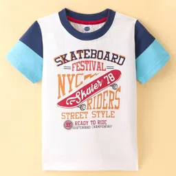 Teddy Sinker Cotton Knit Half Sleeves T-Shirt with Stripe & Text Print - White & Blue-picture-19