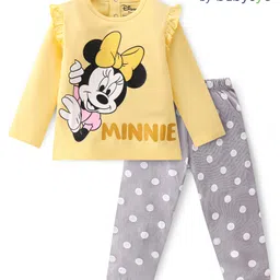 Babyoye Disney 100% Cotton Knit Full Sleeve Night Suit with Minnie Mouse Graphics- Yellow & Grey-image-99