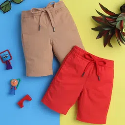 Knitting Doodles Pure Cotton Pack Of 2 Solid Shorts - Beige & Red-picture-31