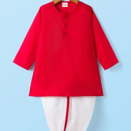 Babyhug Cotton Woven Full Sleeves Solid Color Kurta Dhoti Set - Red-picture-11