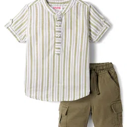 Babyhug Cotton Knit Half Sleeves Shirt and Shorts Set With Stripes & Pockets - Olive Green-picture-11