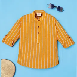 Rikidoos Cotton Woven Full Sleeves Striped Kurta Style Shirt - Mustard-picture-19