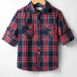 kookie kids india Kookie Kids Cotton Woven Full Sleeves Checkered Shirt with Flap Pocket - Multicolor-picture-25