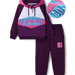 OLLINGTON ST. Cotton Knit Full Raglan Sleeves Hooded Favourite Printed Sweatshirt & Knit Joggers - Purple-picture-10
