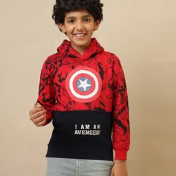 Kidsville Knit Full Sleeves Marvel Avengers Featuring Captain America Printed Light Winter Hoodie - Red & Blue-picture-35
