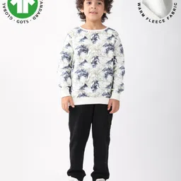 Anthrilo Fleece Knit Full Sleeves Abstract Printed Winter Sweatshirt With Joggers Set - Blue & Black-picture-39