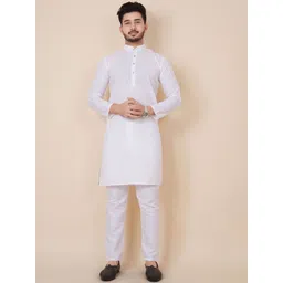 ALMORA Men Band Collar Pure Cotton Straight Kurta-picture-34