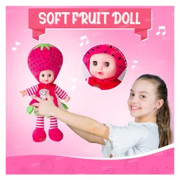 Fiddlerz Fruit Doll Plush Toy Musical Rhymes Singing Baby Doll Touch Sensors Soft - Pink image 2