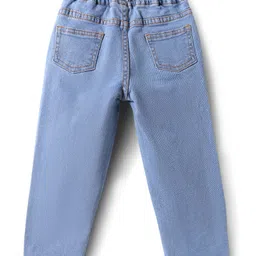 Mark & Mia Cotton Lycra Full Length Oversized Solid Denim Jeans - Light Blue image 2