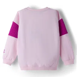 Babyhug Disney Terry Knit Drop Shoulder Full Sleeves Cut & Sew Sweatshirt with Minnie Mouse Graphic & Sequin Detailing - Pink image 2