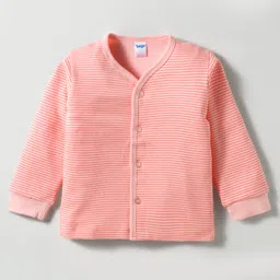 Tango Interlock Knit Full Sleeves Front Open Jhablas With Stripes & Little Captain Text Print Pack of 2 - Purple & Peach image 2