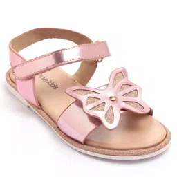 Pine Kids Velcro Closure Sandals with Butterfly Applique - Pink image 3