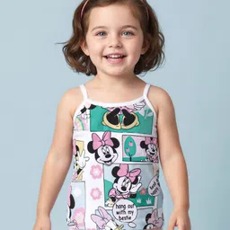 Babyhug Disney Interlock Knit Sleeveless Slips With Minnie Mouse Graphics Pack of 3 - White Yellow & Pink image 3