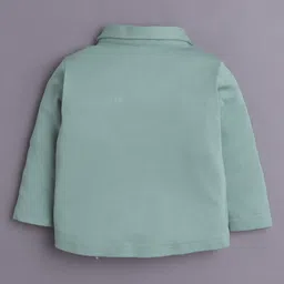 BUMZEE Cotton Knit Full Sleeves Solid 3 Piece Party Suit With Attached Bow - Beige & Green image 4