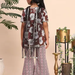 Cutiekins Girls Floral Printed Regular Gotta Patti Kurta with Palazzos & Dupatta image 3