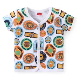 Babyhug 100% Cotton Knit Half Sleeves Striped & Printed Set Of Vests Pack Of 3 - Multicolor image 4