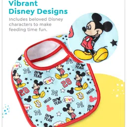Babyhug Disney Bib Velcro Closure with Cool Mickey Print Pack of 2 - Red & Light Blue image 4