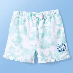 Babyoye Eco Conscious Interlock Knit Shorts With Tie & Dye & Sea Animals Print Pack of 3 - Pink White & Yellow image 4