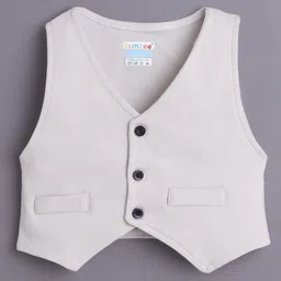 BUMZEE Cotton Knit Full Sleeves Solid 3 Piece Party Suit With Attached Bow - Beige & Green image 5