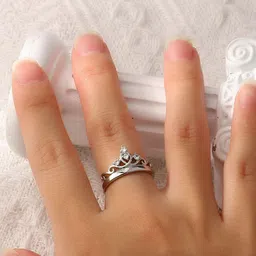 TheVineGirl Women Set Of 2 Silver-Plated Cubic Zirconia Studded Adjustable Finger Ring image 4