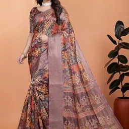 Cotify Floral Woven Design Saree With Unstitched Blouse Piece image 2