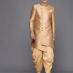Manyavar Men Beige Art Silk Printed Sherwani and Churidar image 4