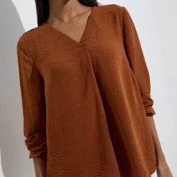 Wardrobe by Westside Tan Crinkle-Textured Top image 4