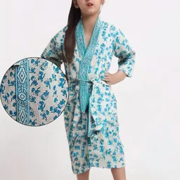 LIVING ROOTS Kids White & Blue Printed Bath Robe-picture-23