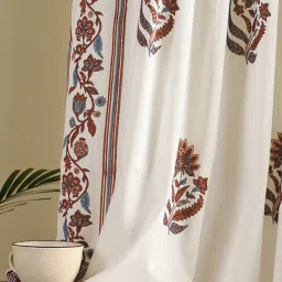 Peepul Tree Off White Cotton Floral Curtain (7 ft) image 3