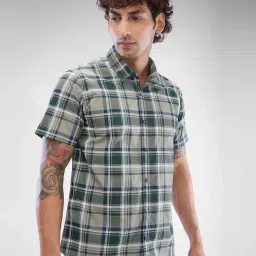Spykar Green Slim Fit Checks Shirt image 3