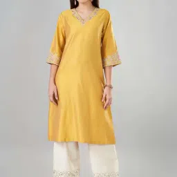 Rangmanch by Pantaloons Yellow Embroidered Straight Kurta-picture-16