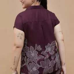 Nexus by Lifestyle Women Dark Wine Viscose Rayon Printed Plus Size Top image 2