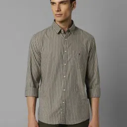 Louis Philippe Sport Green Cotton Slim Fit Striped Shirt-picture-29