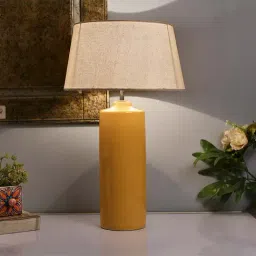 Homesake Yellow Ceramic Tube Shaped Table Lamps with Khadi Shade - Set of 2-image-21