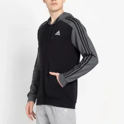 Adidas Black Cotton Regular Fit Colour Block Hooded Jacket image 3