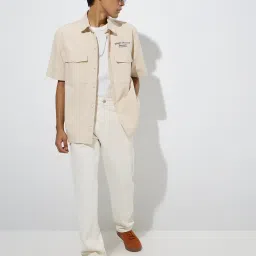 nuon men Nuon by Westside Beige Typographic Relaxed-Fit Cotton Shirt image 3